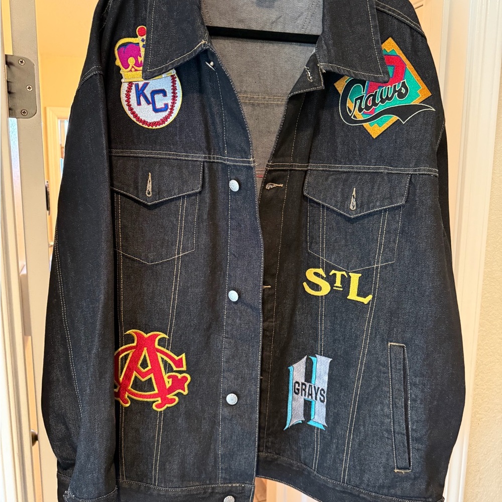 Black Denim Jacket with Colorful Patches